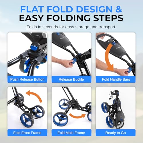 Lightweight Foldable Golf Push Cart - 4-Wheel Compact Trolley with Adjustable Handle