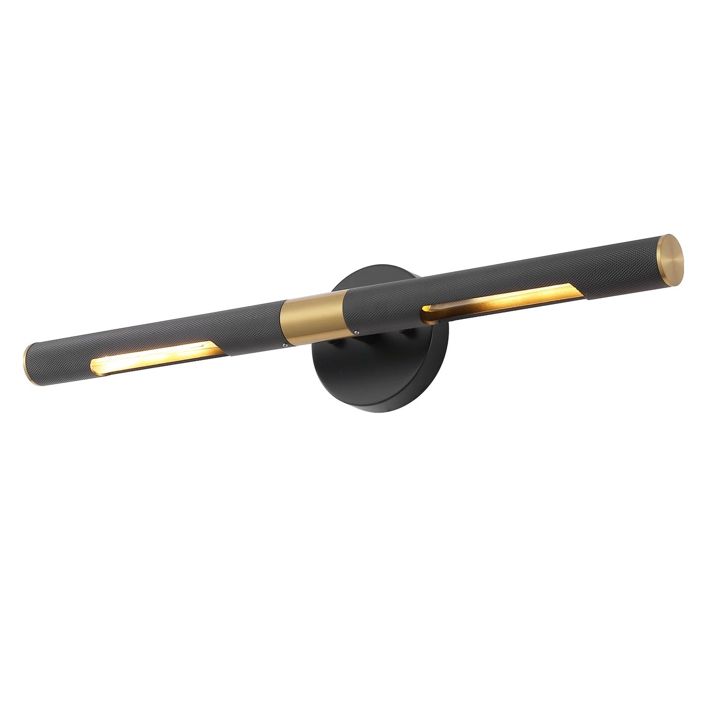 BAODEN Modern Picture Light 24 inches Brushed Brass Gold Black Wall Sconce with Knurled Texture Cylinder Metal Shades Rotatable 360°Indoor Wall Lighting Fixture for Bathroom Vanity Lights Bedroom