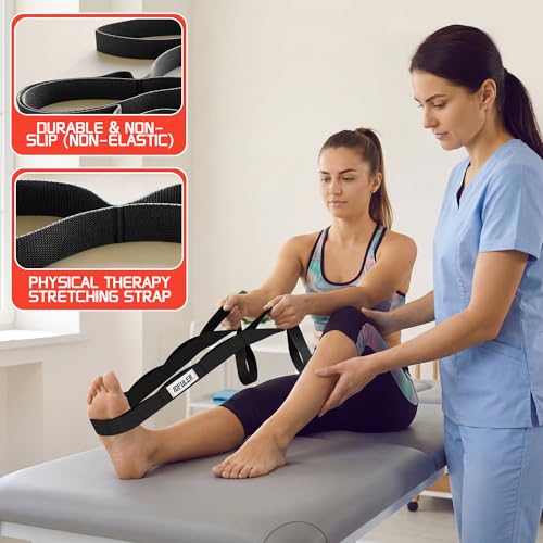Non-Elastic Stretching Strap with 10 Loops - Physical Therapy Yoga Band - Black