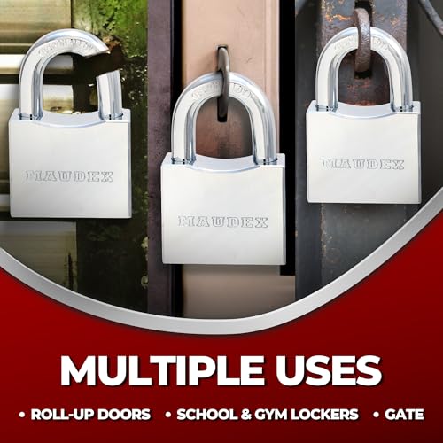Maudex¢ç RPB50 Heavy Duty Padlock with 5 Keys - 10mm Cut Resistant Hardened Shackle - Weatherproof Chrome Body | Small Keyed Lock for Gym &?School Lockers, Gates