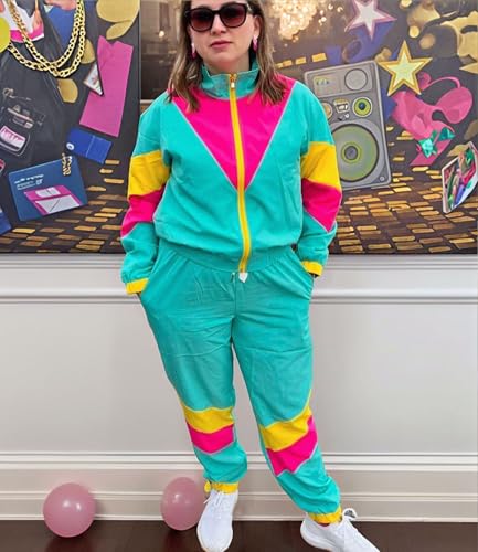 UOUA Women's 80s 90s Windbreaker Tracksuit Set Mint Green Large