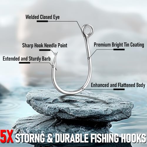 Alwonder 4/0 Heavy Duty Inline Fishing Hooks 10-Pack - High Carbon Steel, Welded Eye, Saltwater & Freshwater Tackle