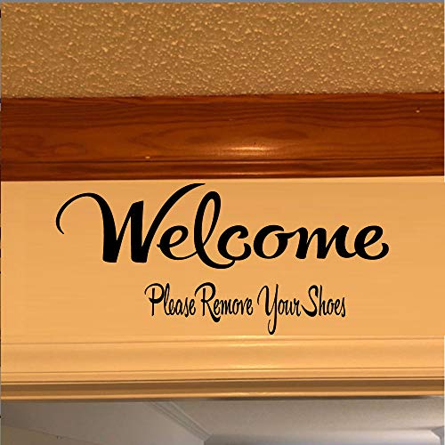 Welcome Please Remove Your Shoes Vinyl Wall Decal Home DIY Entryway Lettering Wall Words