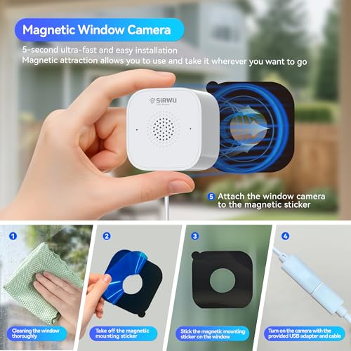 Magnetic Window Camera, Window Security Camera with Night Vision, 3MP 2K Indoor Camera for Home Security, OpenAI GPT Enabled, 24/7 Recording, Person/Vehicle Detection, White