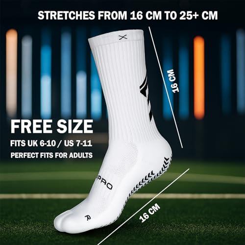 Traxpro Calf Length Grip Socks - White for Football, Running, Basketball