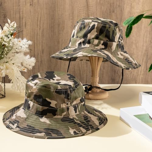 Kids Camouflage Sun Bucket Hat with Adjustable Chin Strap - Boys & Girls Outdoor Sun Protection