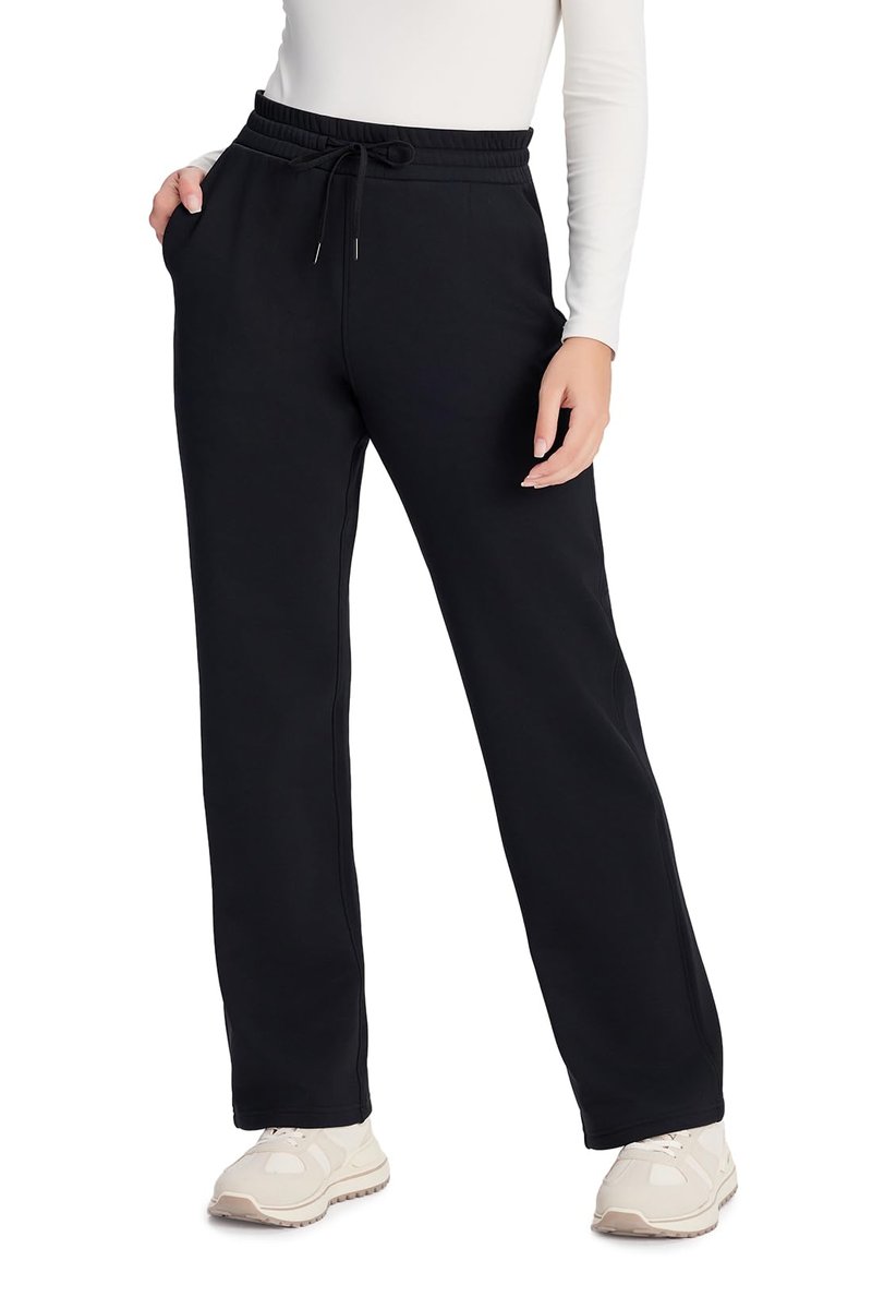 Yogipace Petite Women's CozyWarmth Thick Thermal Fleece Sweatpants, Relaxed Straight Leg Lounge Pant,29",Black,Size M