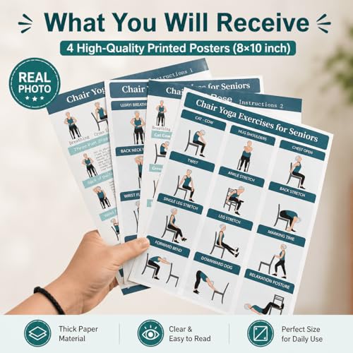 Chair Yoga Posters for Seniors - Set of 4 Gentle Seated Poses