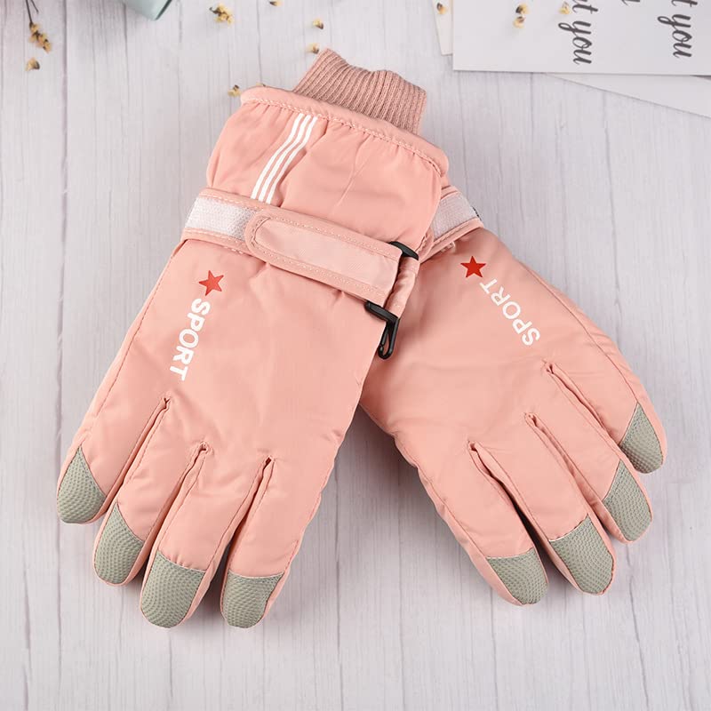 Kids Waterproof Winter Ski Gloves - Warm Snow Mittens for Ages 5-10 - Pink