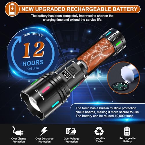 Flashlights LED High Lumens Rechargeable, 2000 Lumens XHM90.2 Super Bright Flashlight, Flash Light Battery Powered, Powerful Handheld Flashlight with Holster for Home Emergency Hiking Gift