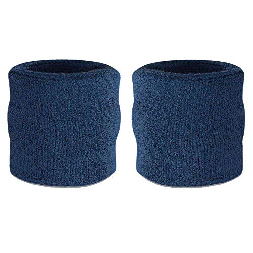Wrist Sweatbands - Absorbent Cotton Bands for Gym & Sports - Navy