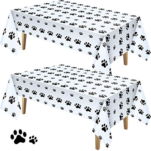Dog Paw Print Tablecloth Set - 2 Pcs Black, 108 x 54 Inch