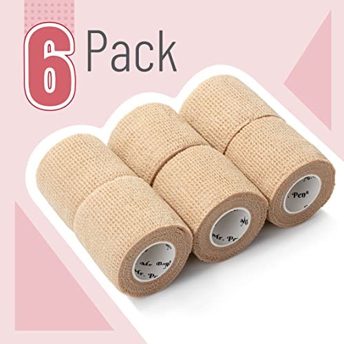 Self-Adhesive Bandage Wrap - Skin Color, 2" x 5 Yards, 6 Pack