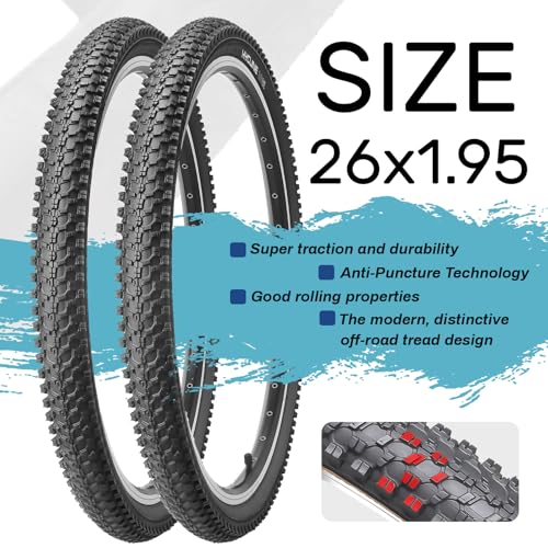 26x1.95 Mountain Bike Tires Set - Replacement with Inner Tubes & Levers