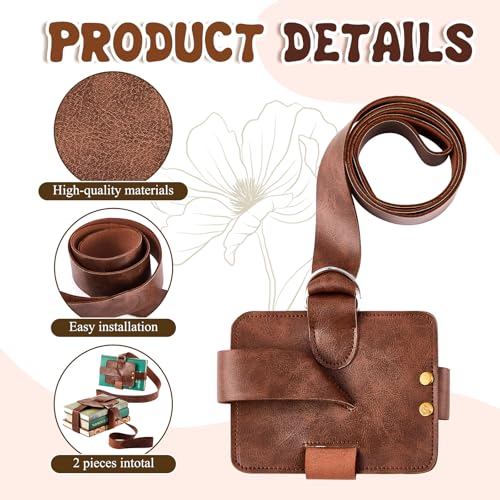 2 Pcs Adjustable Book Strap Carrier 4" x 5" x 53" Leather Book Holster Belt Holder Renaissance Shoulder Carry Handmade Steampunk for Reading Lovers Gifts Libraries Reader Essentials