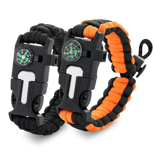 Paracord Survival Bracelets Set of 2 - Black & Orange