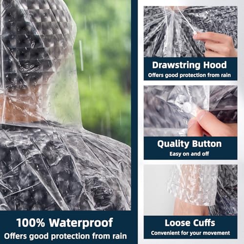 Reusable Rain Poncho for Adults - Thickened EVA Raincoat with Hood & Sleeves - White