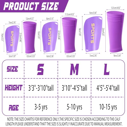Syhood Kids Soccer Shin Guards and Sock Sleeves (Medium, Purple) - Complete Protective Set