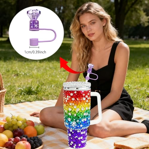 4 Pcs Rhinestone Straw Topper Set for Tumblers - Dark Blue Diamond