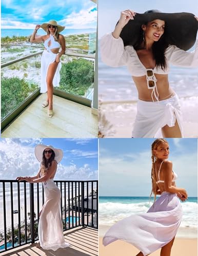 Chiffon Sarong Swimsuit Coverup - Beach Wrap - One Size - White