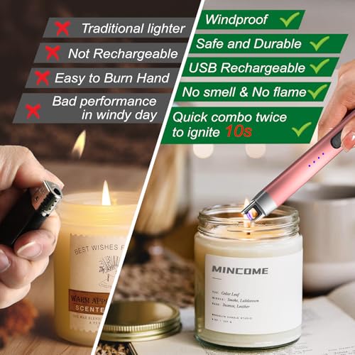 Electric Rechargeable USB Plasma Arc Candle Lighter - Rose Gold