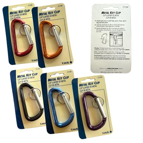 5pc 3-Inch Aluminum D-Shape Carabiner Keychain Clip Set - Durable Snap Hook