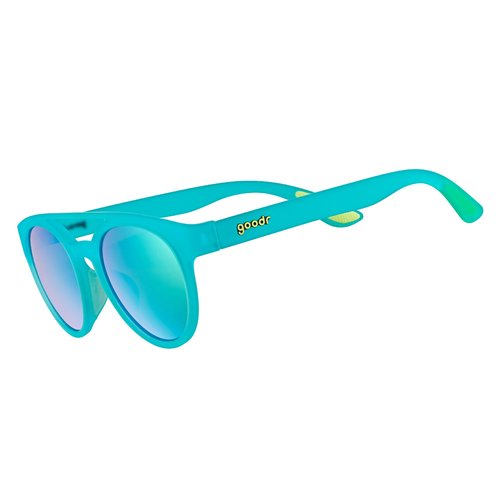 goodr Dr. Ray, Sting Polarized Sunglasses, Medium Sized (PHG), Blue Solid Frames with Aqua Blue Mirrored Reflective Lenses, UV400 Protection, No Slip, No Bounce