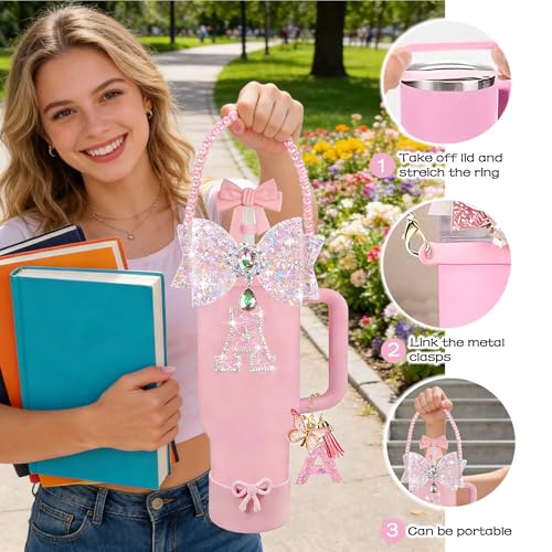 Pink Bow Letter Charms Accessories Set for Stanley Cup - W