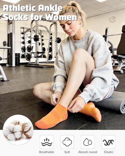 Ankle Socks for Women - Cushioned Cotton Running Socks - One Size / Blue Green Purple Pink Orange
