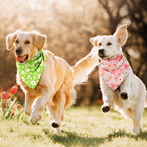 Weewooday 8 Pcs Dog Bandanas for Girls — Floral Sunflower Daisy Prints, Reversible 17x17in, Includes Cute Pattern Variation