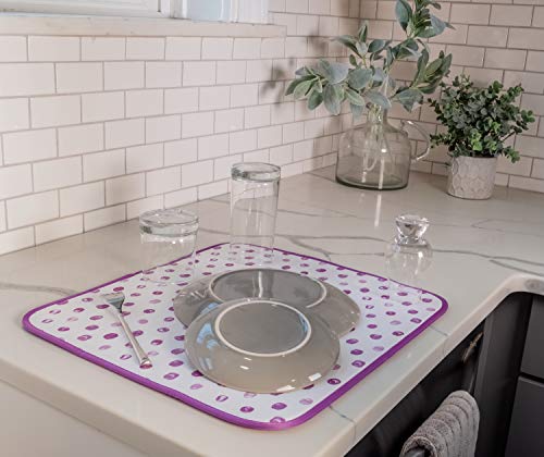 Microfiber Dish Drying Mat - Absorbent & Reversible, 16x18 in, Paint Dots