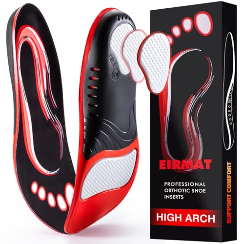 EIRMAT Plantar Fasciitis Relief Insoles - High Arch Support, 1 Pair, Footprint Red (XL Men 12.5-14.5 / Women 13.5-15.5)
