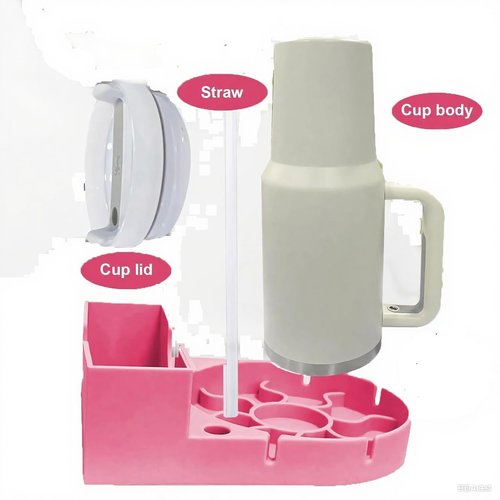 Czrqvyx Silicone Water Bottle Drying Rack - Collapsible Cup Dryer Holder for 20/30/40 oz Tumblers, Baby Bottles, Mugs & Glasses | Non-Slip Base for Kitchen/RV/Travel(Pink, 2 in 1)
