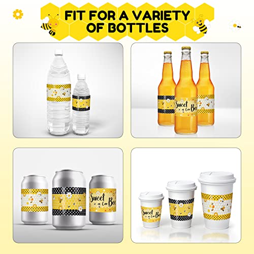 30 Pack Bee Party Water Bottle Labels - Waterproof Bee Birthday Decorations