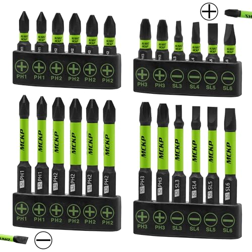SUNHZMCKP 24-Piece Screwdriver Bit Set, Magnetic Slotted Phillips Driver Bit Set, S2 Steel, Long 1" and 2.3" Impact Screwdriving Drill Bits Set, 1/4 Inch Hex Shank Driver Bit