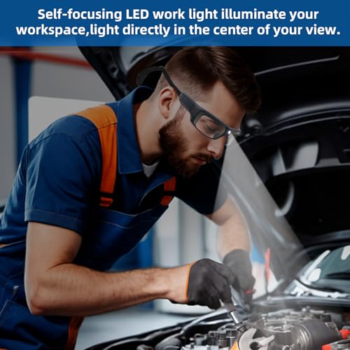 Tinted Safety Glasses for Men and Women with Rechargeable LED Lights-High Lumens 13 Hours Runtime ANSI Z87.1 TR90 Frame Strap£¦2 Lens Included