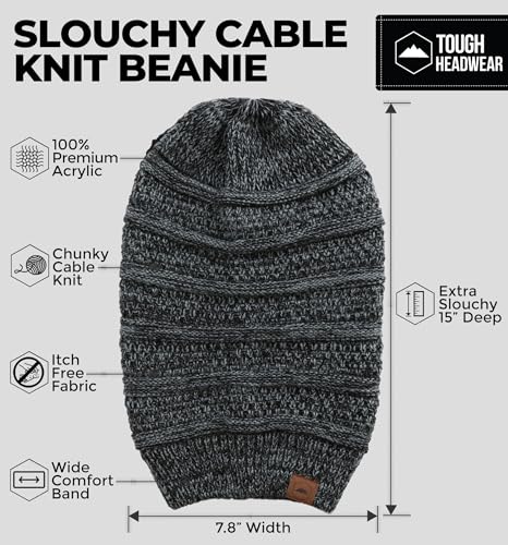 Slouchy Oversized Beanie Hat - Warm Winter Beanie for One Size - Black Gray