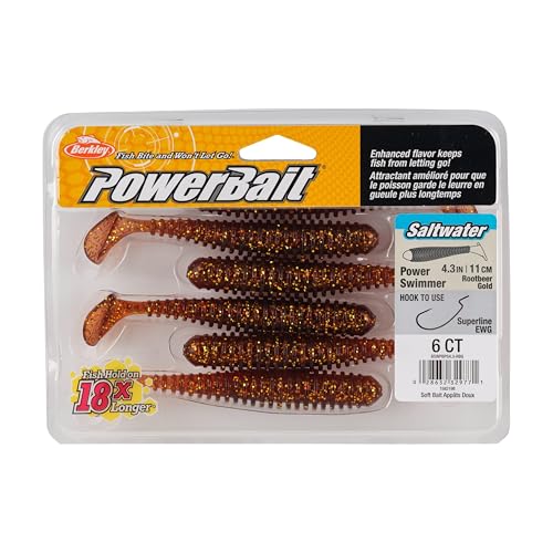 PowerBait Saltwater Power Swimmer Soft Bait - 4.3" Root Beer Gold