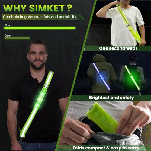 Rechargeable LED Reflective Sash - High Visibility Safety Gear for Night Walking, Running, Biking
