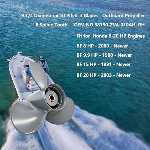 PETUSI 9 1/4 x 10 Outboard Boat Propeller for Honda 8-20 HP, Aluminum
