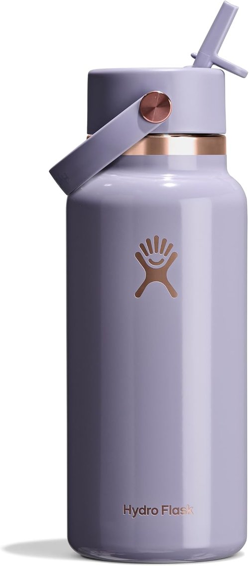 Hydro Flask Water Bottle - Insulated Stainless Steel with Wide Mouth Flex Straw Lid - 32 Oz Vapor Rose Gold