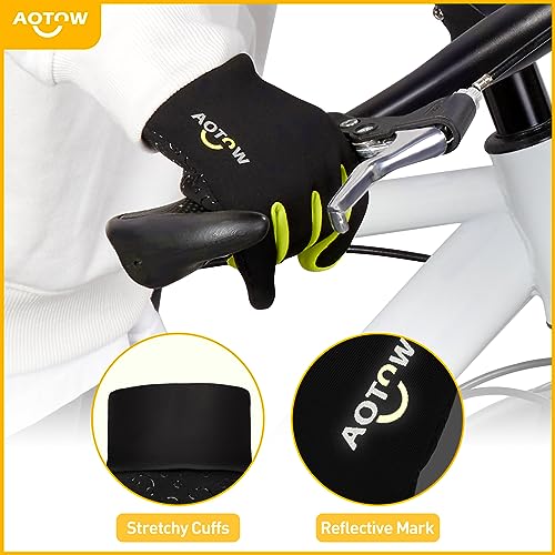 AOTOW Kids Winter Waterproof Sports Gloves M (6-8 Years) Black-Green