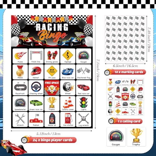 Shappy Race Car Bingo Game Set for Adults & Kids - 35 Pcs Racing Party Fun