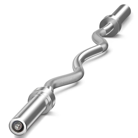 Elevens Olympic Barbell 4ft EZ Curl Weight Bar, Silver Rated 330 lbs Capacity Chrome Barbells for Home Gym Exercise Fitness Weightlifting, Power Lifting, Strength Training or Crossfit, 47 inches, 300 LBS / Silver