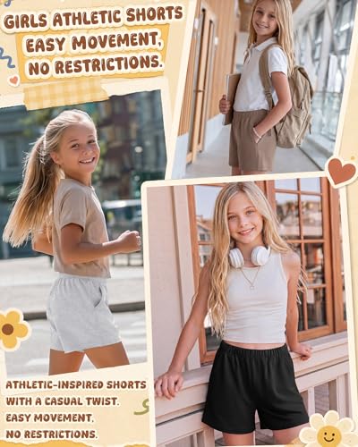 Girls' Sweat Shorts - 3 Pack Casual Athletic Shorts with Pockets