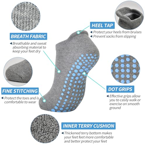Non-Slip Pilates Socks with Grips for Women - 3 Pairs Multicolor (US 5-8)
