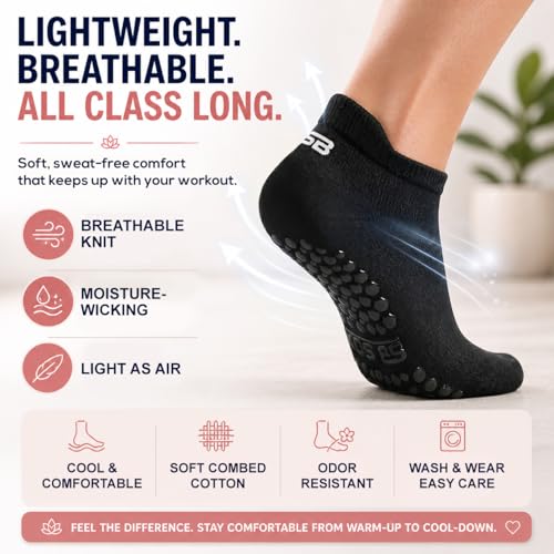 Non-Slip Pilates & Yoga Socks for Women - Black, 2-Pair Set