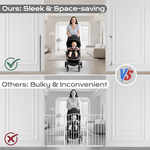 Retractable Baby Gate for Stairs, 55" Wide 38" High Pet Gate with Auto-Retract System, One-Hand Operation, Mesh Baby Gate for Doorways, Hallways, Decks, Indoor & Outdoor, White
