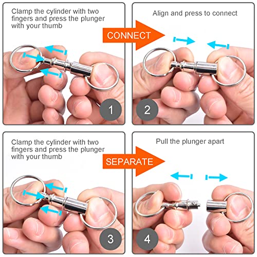 3 Pack Quick Release Detachable Keychain - Dual Pull Apart Metal Key Ring