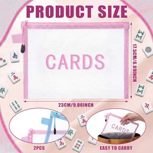 Pink & Blue Mahjong Card Clutch Holder Pouch 9.45 x 6.89 Inches, Protective Case with Zipper, Ideal for Game Night & Gift